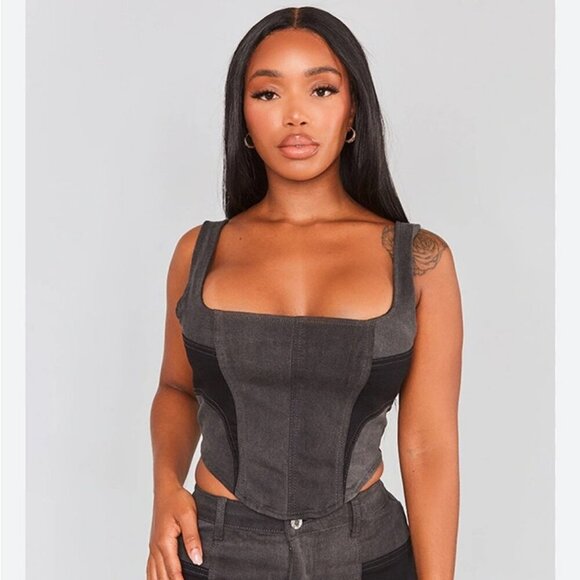 PrettyLittleThing Tops - PrettyLittleThing Charcoal Black Shapewear Corset Tank Top Women’s Size 4